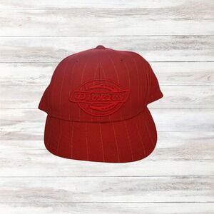 Dickies Wool Baseball Cap Red‎ Pinstripe Logo Hat Fitted S/M